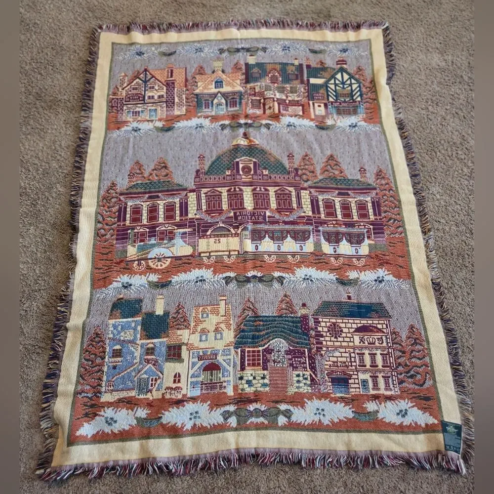 Department 56 Dickens Village Cotton Tapestry Throw Blanket Christmas Village